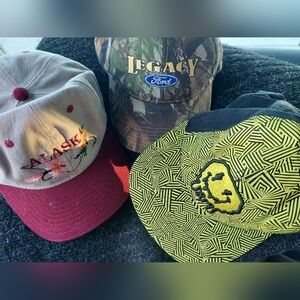 Alaska and Legacy Ford TOP LEVEL TRIPPY CAP Lot Of 3 Trucker Vintage